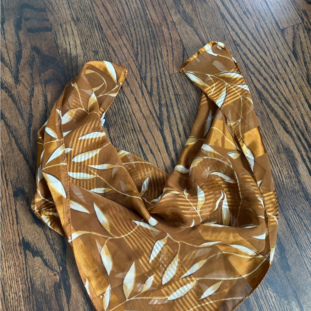 Brown and Gold Leaf Pattern Scarf